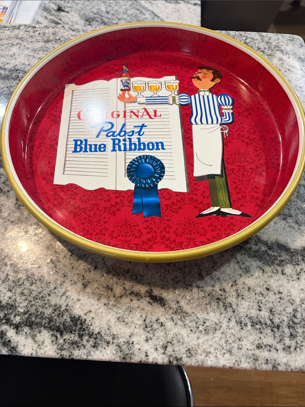 Pabst Blue Ribbon Metal Serving Tray - Red with Blue Ribbon Graphic